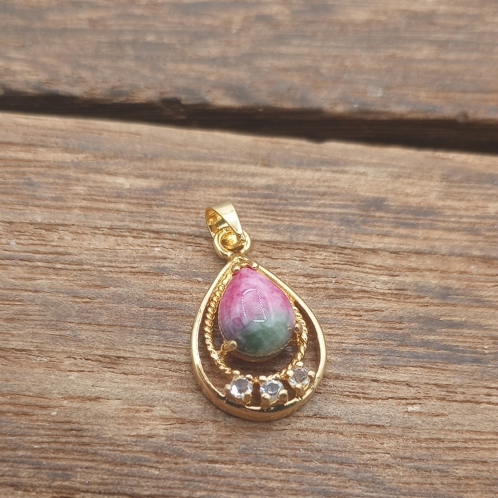 14 K Gold and Watermelon Teardrop Pendant 2 Gram P244